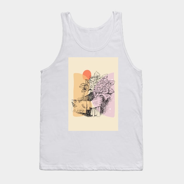 Drawn hand holding and offering rose flowers, printable sketch art, gifts idea for all occasions Tank Top by Modern Art